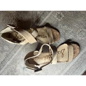 Sam Edelman Women's Heeled Sandals Beige Suede Strappy Cork Heel